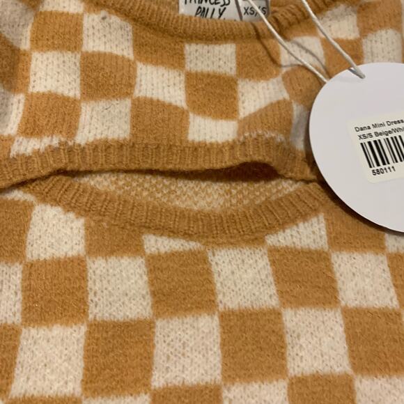 Princess Polly Dana Cut Out Knit Checkered Sweater Mini Dress, Size XS/S - Picture 8 of 11